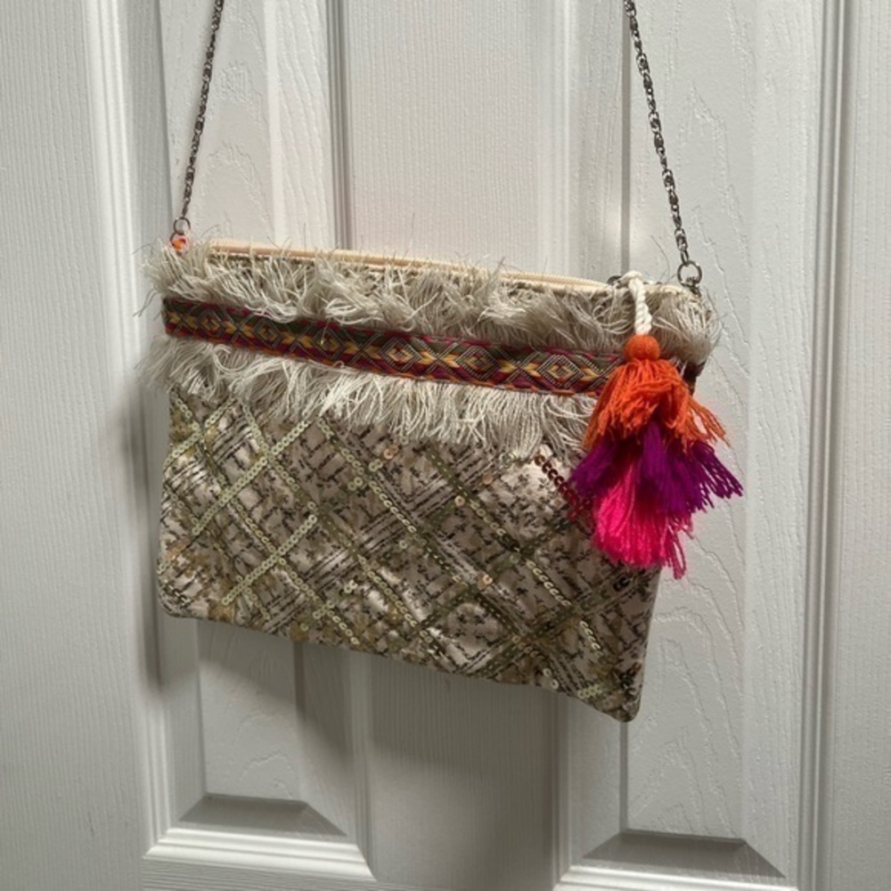 Boho Sequin Silver Chain Purse